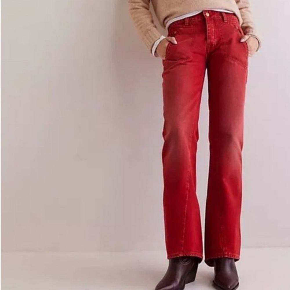 Free People Red Boot-Cut Jeans